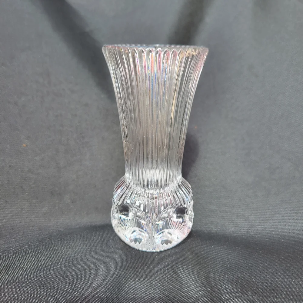 Small Vintage Crystal Bud Vase ~ MCM ~ Thumbprint Base ~ Cut Glass ~ Pretty!